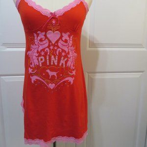 NWT Rare VICTORIA’S SECRET PINK Vintage Cotton Slip Dress m/l Red Dog Heart Gown